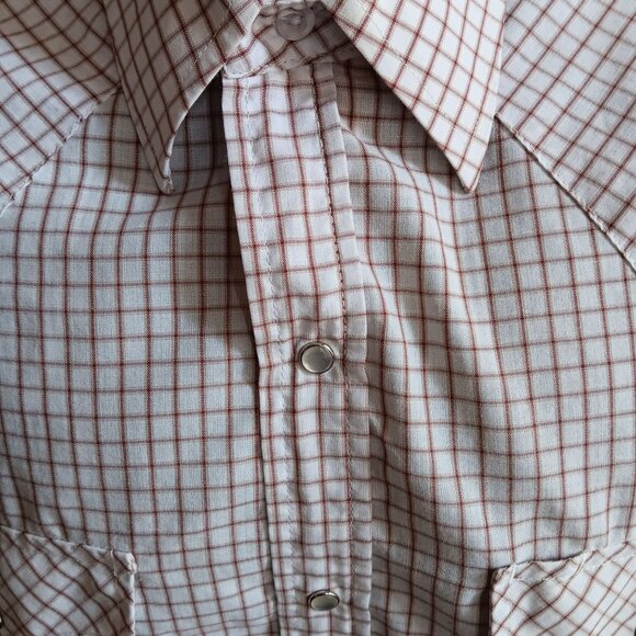 Vintage Rockabilly Western Shirt Large Mens Cowboy 1980's White Brown Checker - Picture 2 of 6
